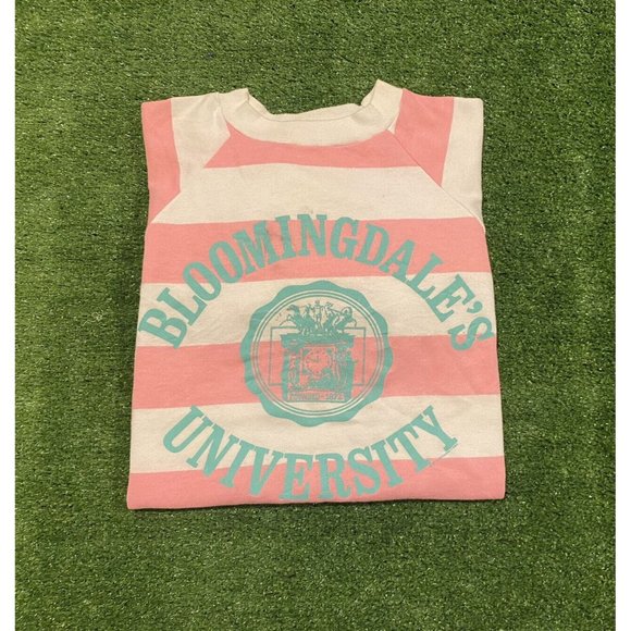 Vintage Bloomgingdales  Bloomingdales University  striped crewneck pink white L - Picture 1 of 9